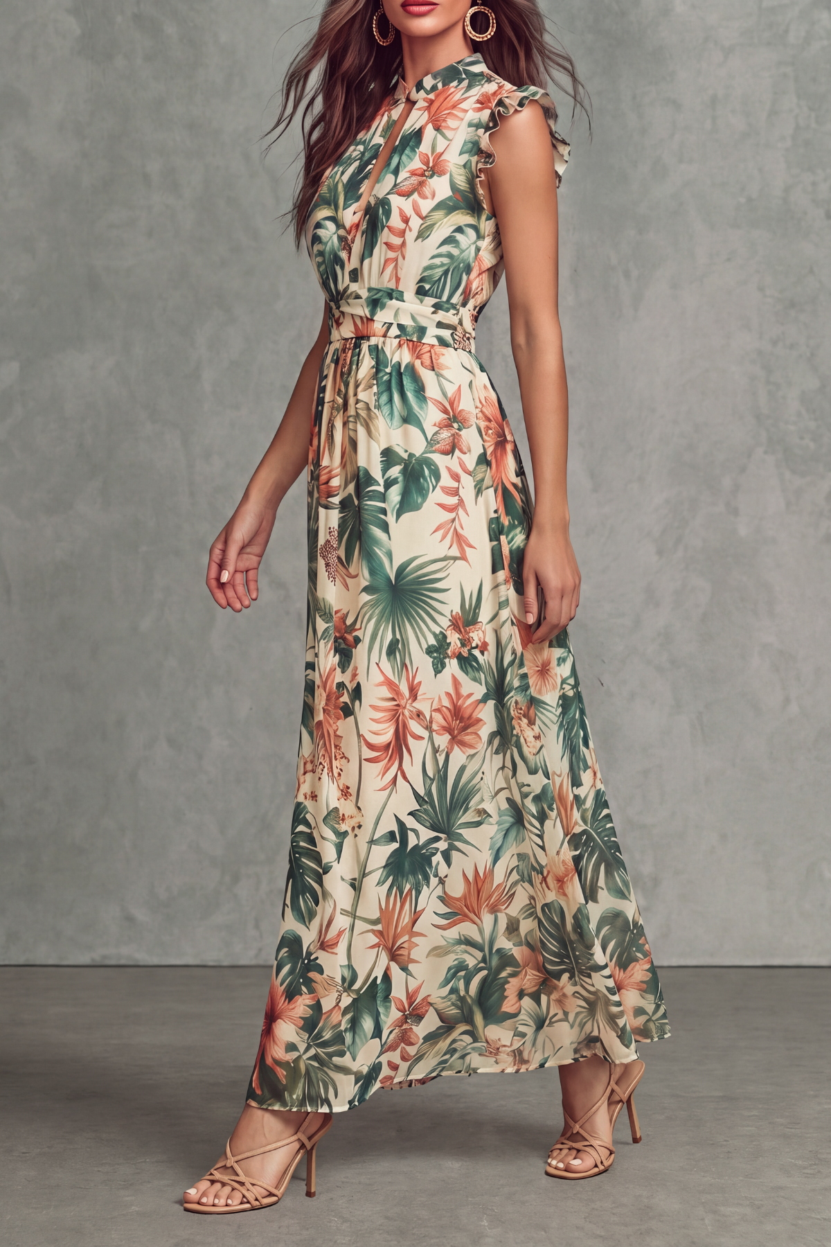  Orsalia Plunge Neck Floral Maxi Dress 