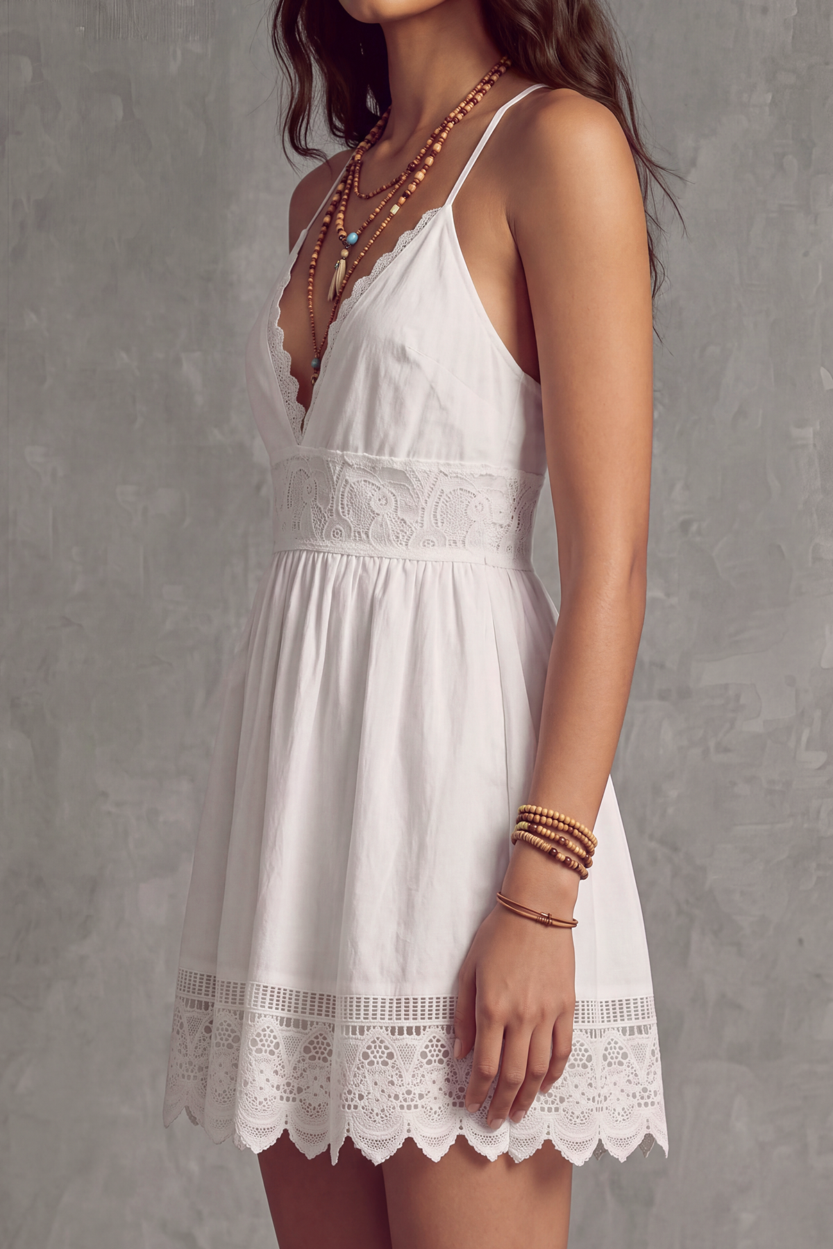 Oryss Plunge Neck Spaghetti Lace Mini Dress