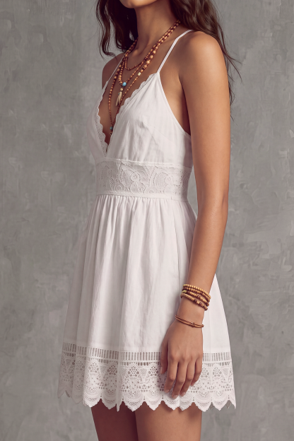 Oryss Plunge Neck Spaghetti Lace Mini Dress
