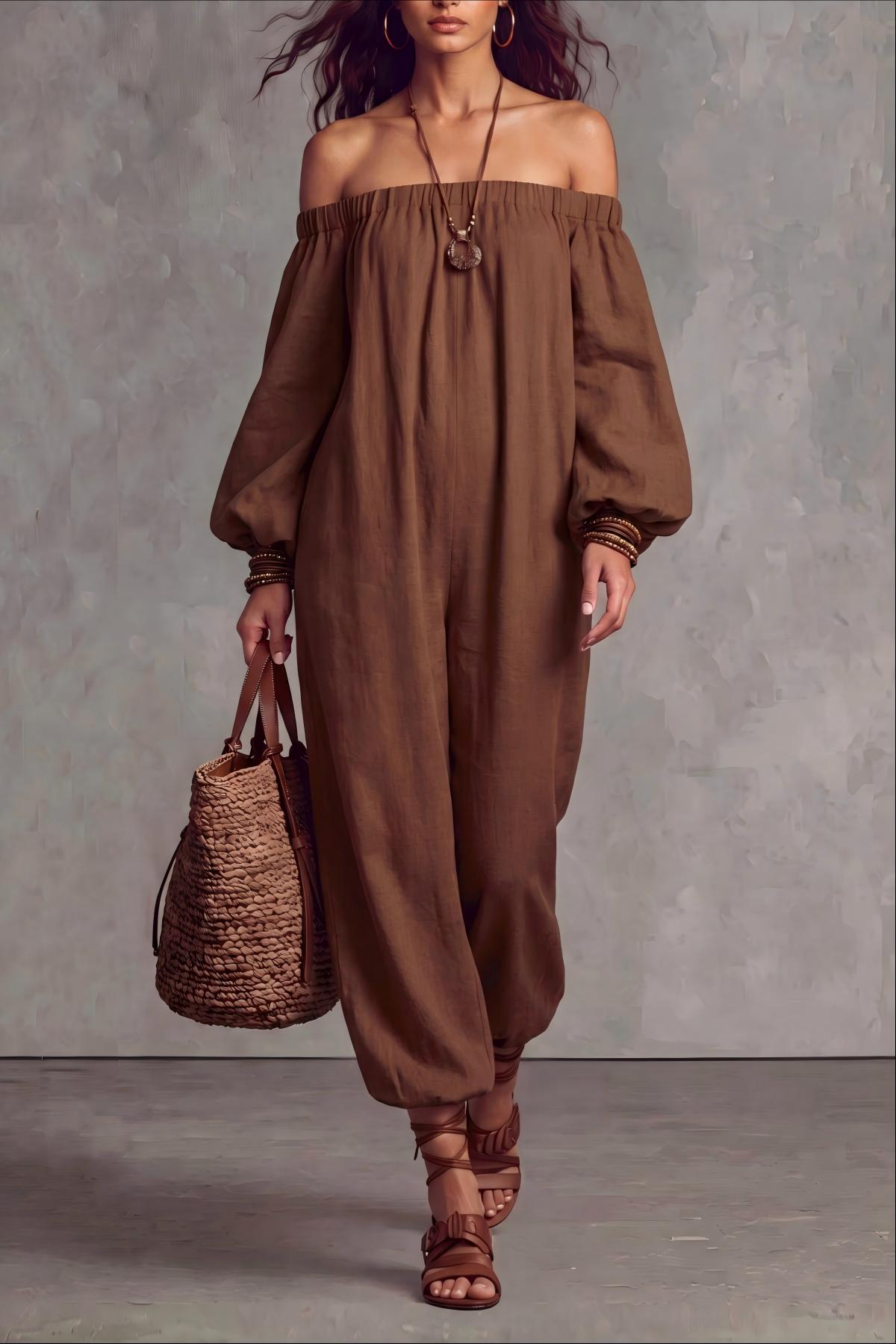 Oryven Off Shoulder Long Sleeve Jumpsuit