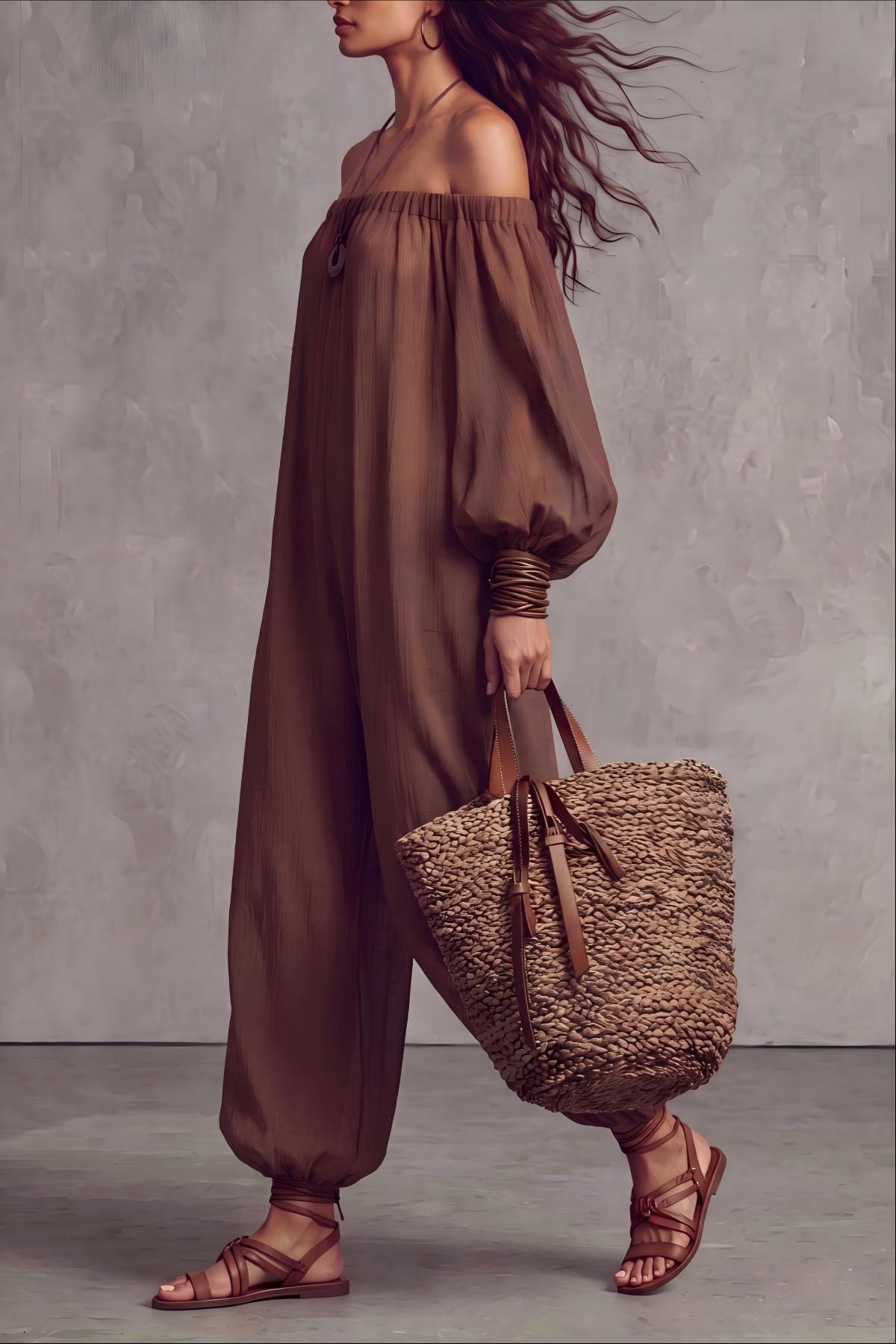 Oryven Off Shoulder Long Sleeve Jumpsuit