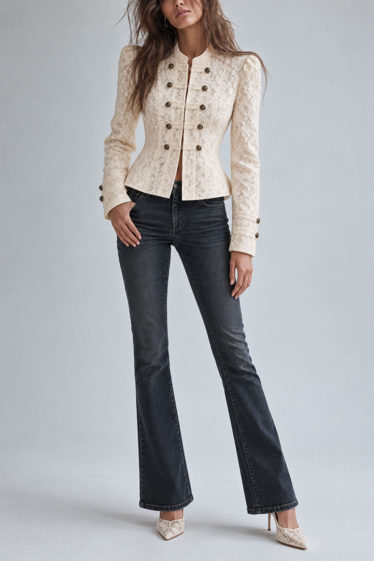Ottoline Stand Collar Button Lace Coat