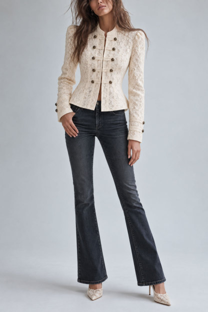 Ottoline Stand Collar Button Lace Coat