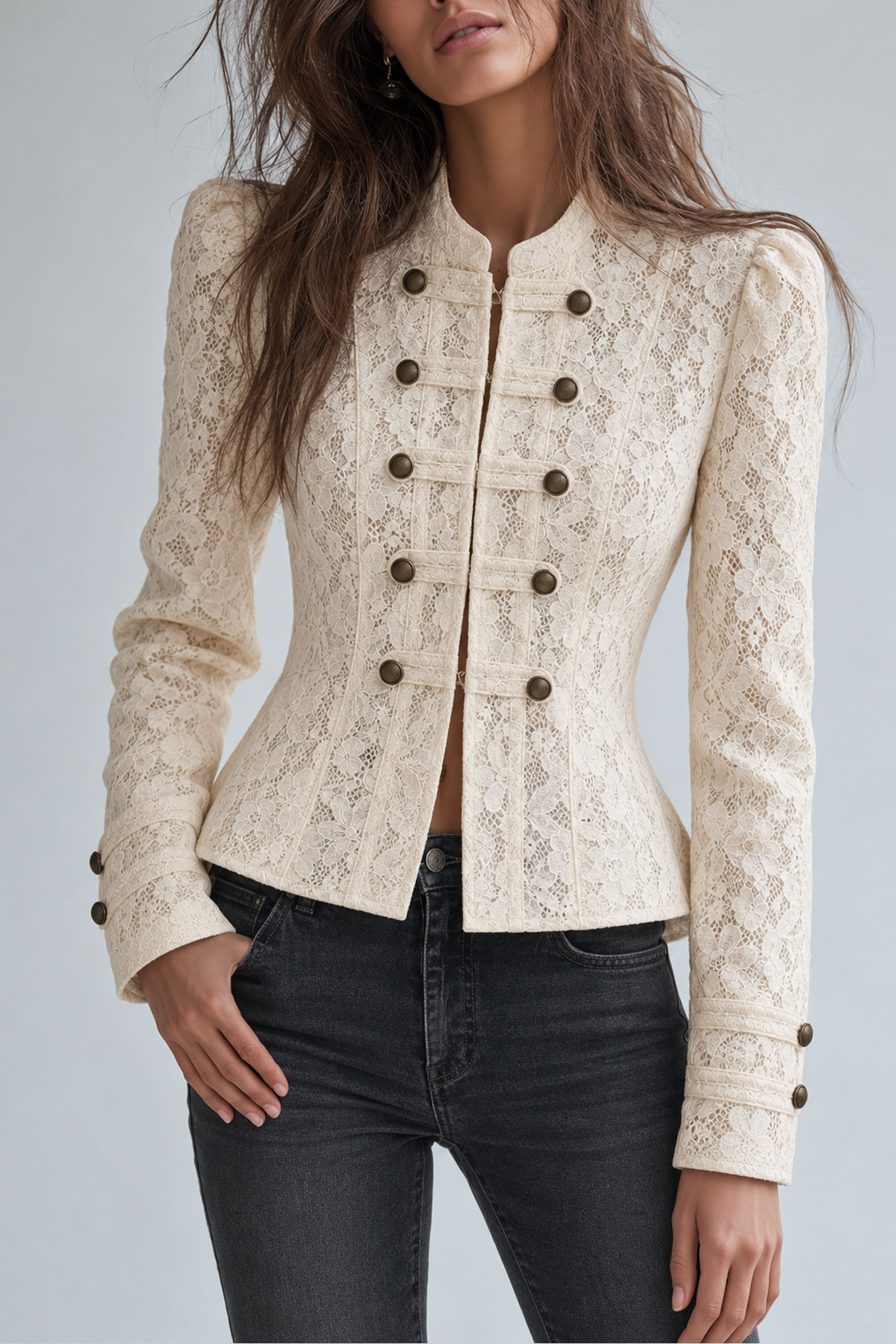 Ottoline Stand Collar Button Lace Coat