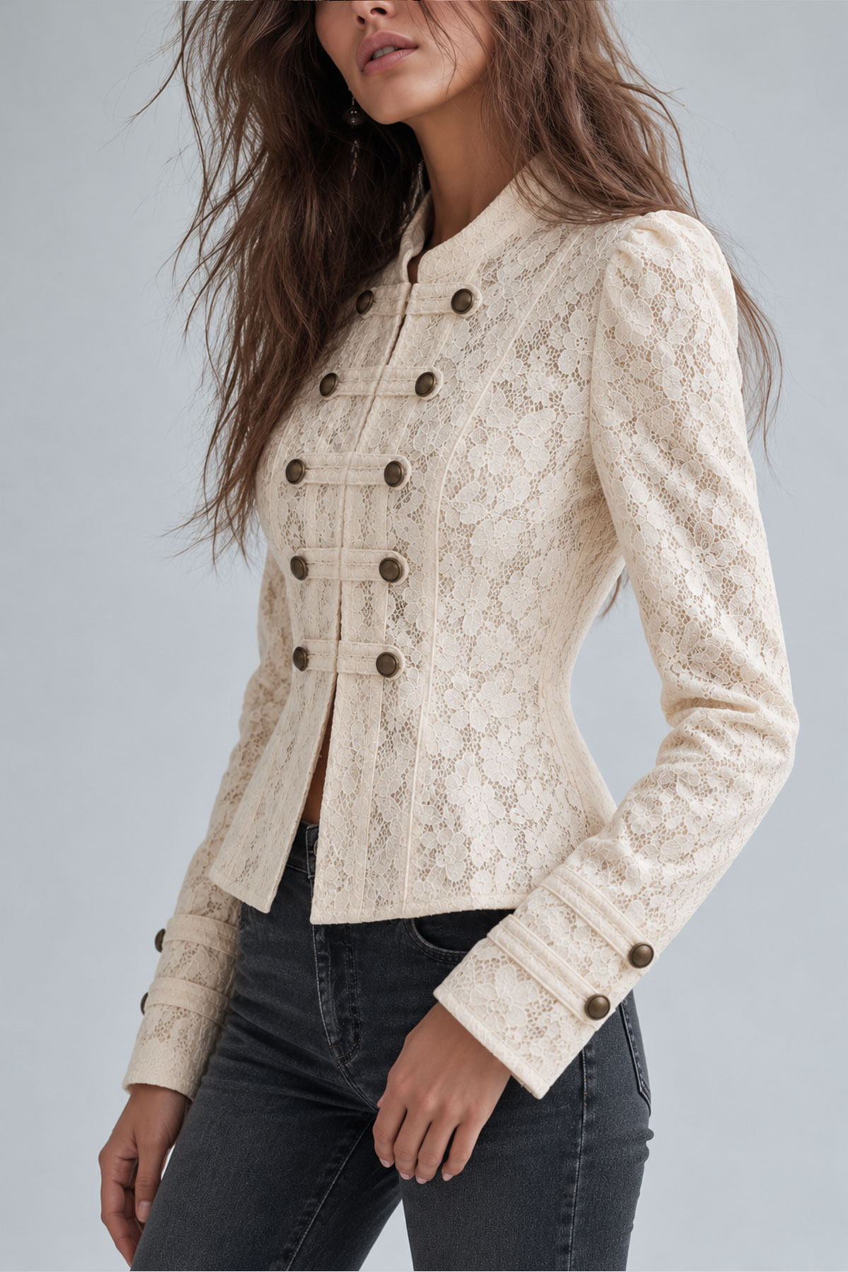 Ottoline Stand Collar Button Lace Coat