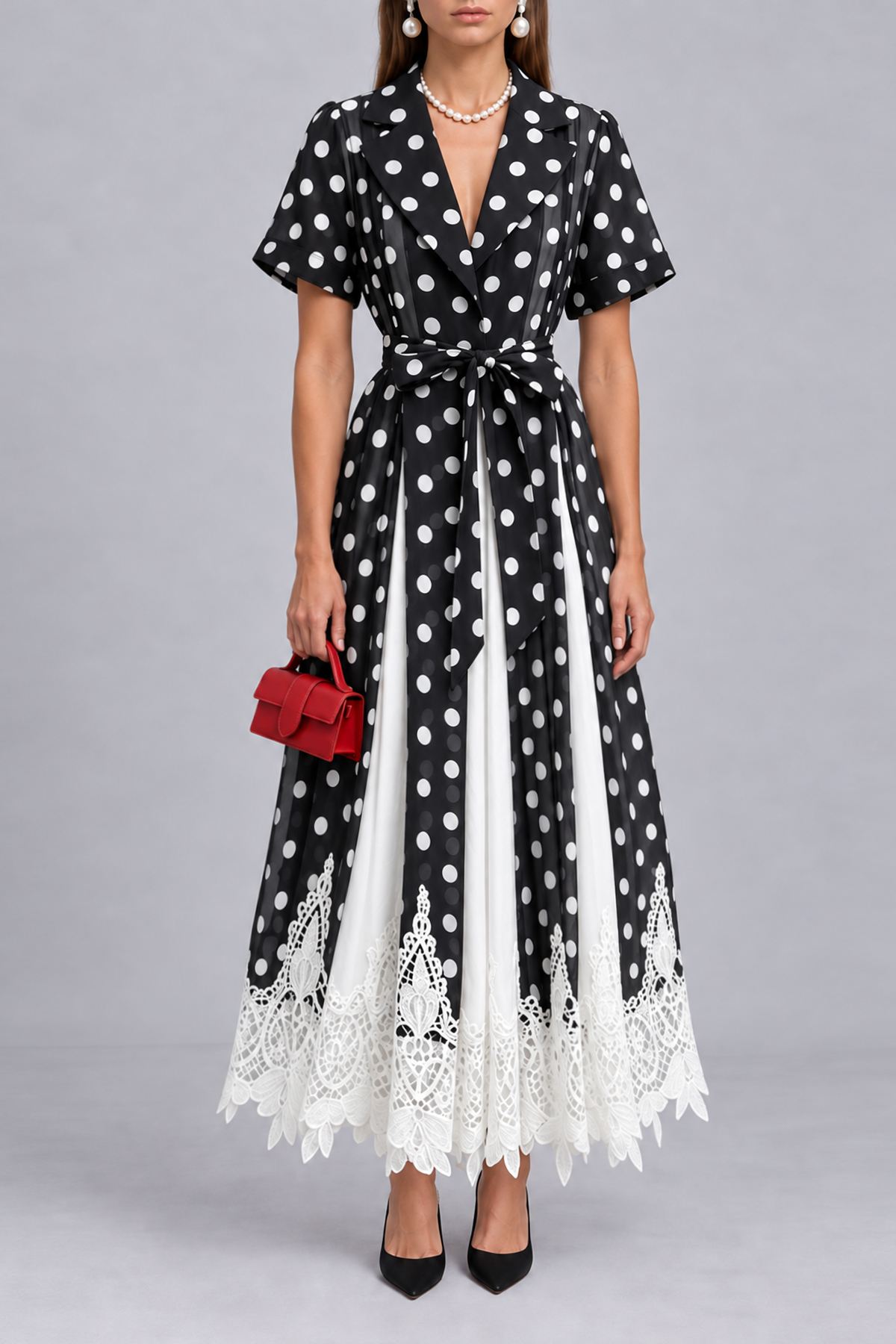 Paloma Polka Dot Lace Layered Midi Dress