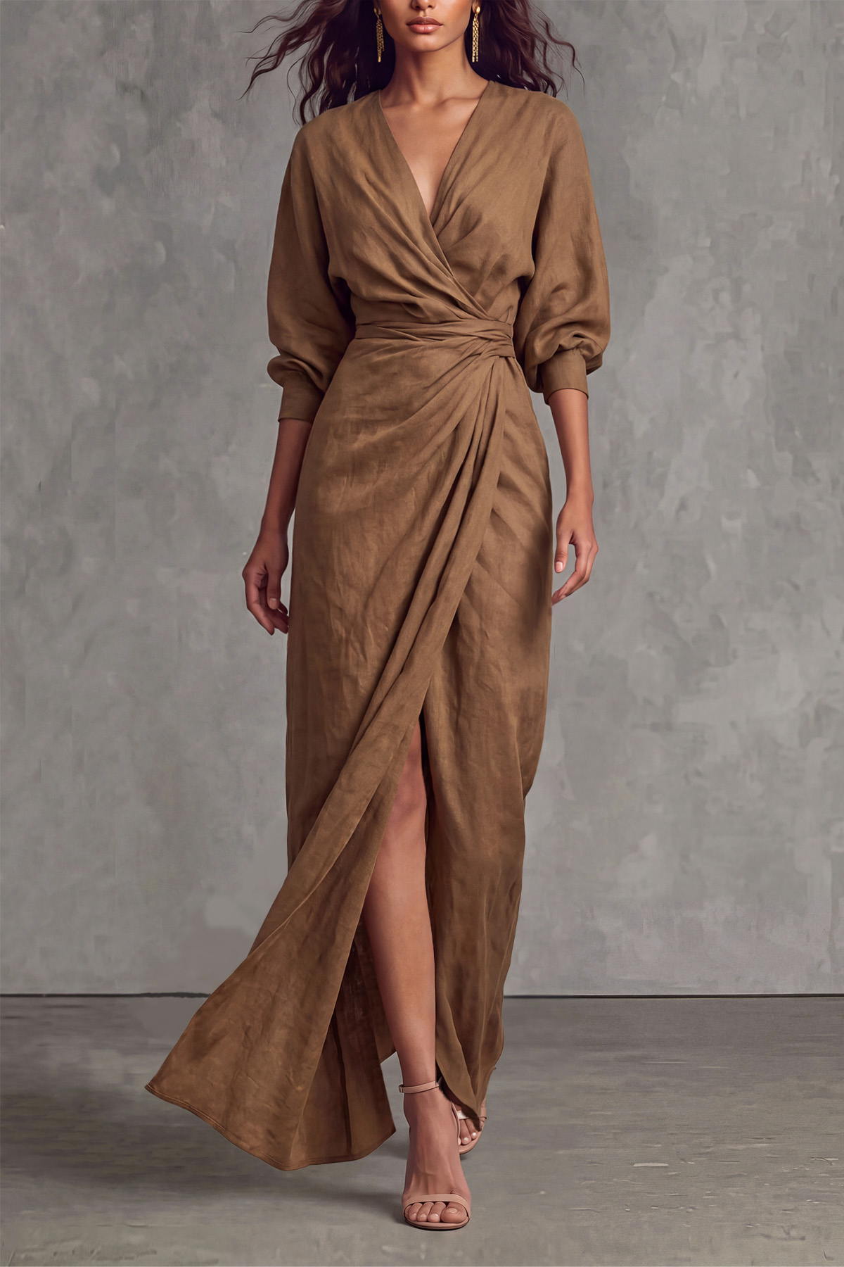 Parker Plunge Neck Knot Slit Maxi Dress