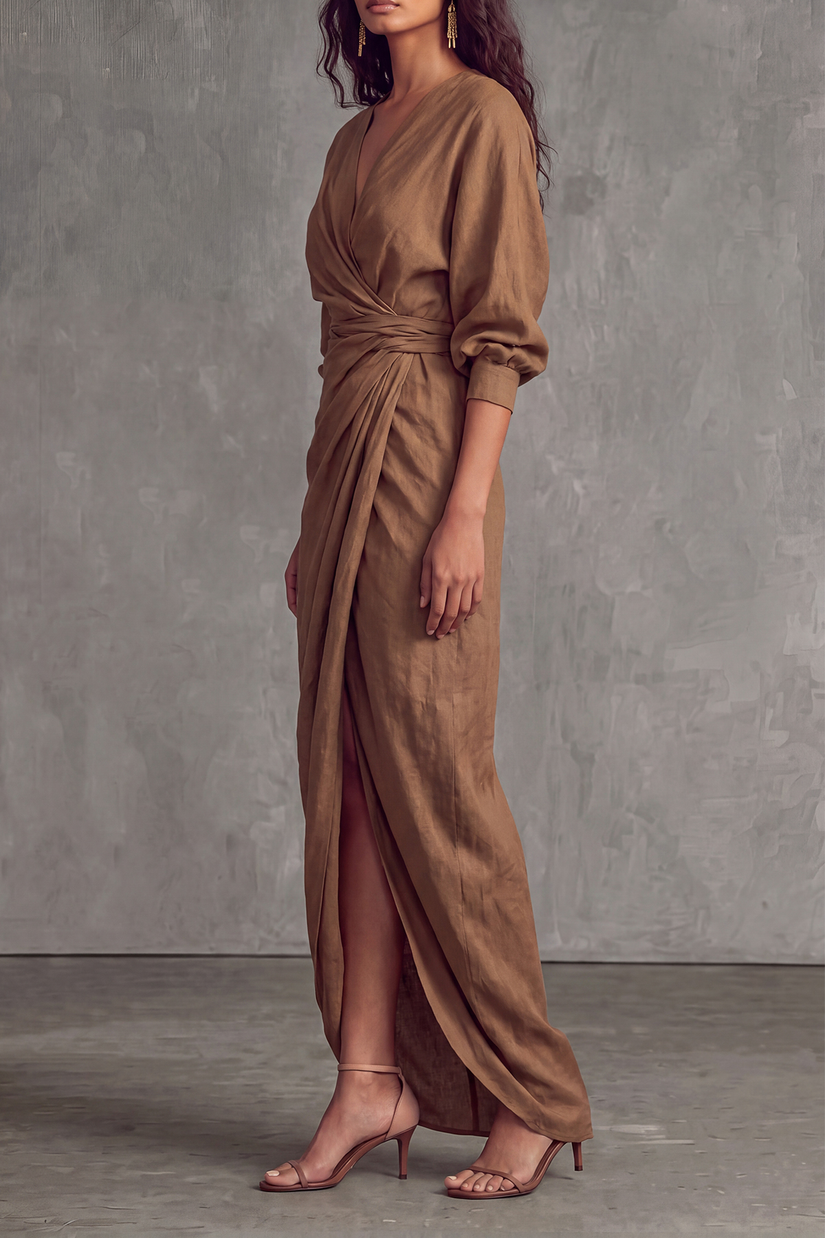 Parker Plunge Neck Knot Slit Maxi Dress