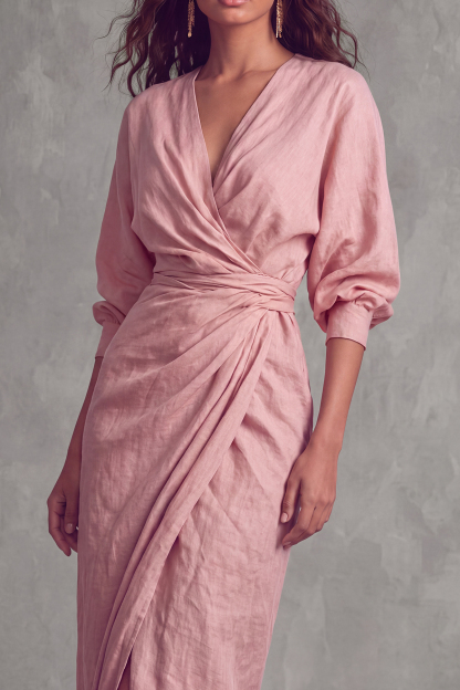 Parker Plunge Neck Knot Slit Maxi Dress In Pink