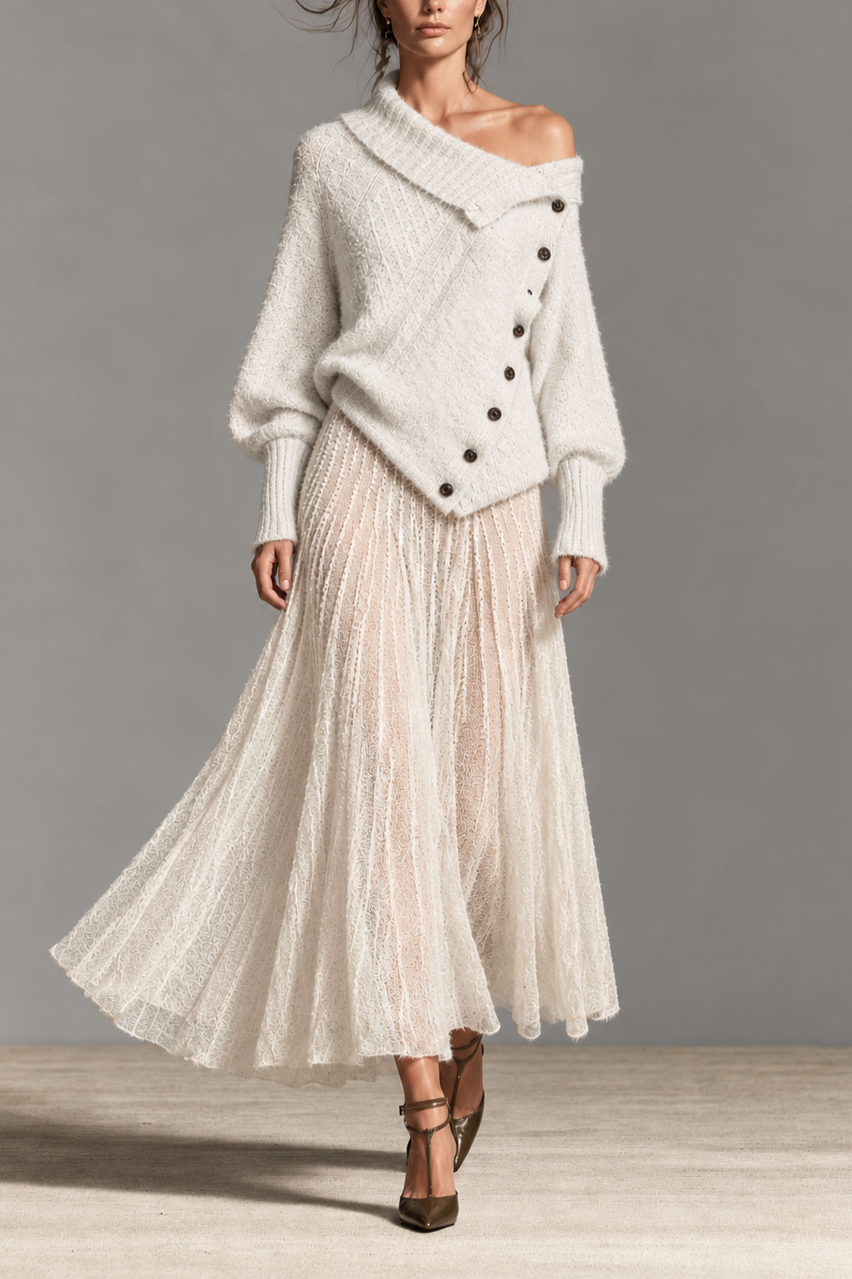 Philomena Balloon Sleeve Button Knit Top