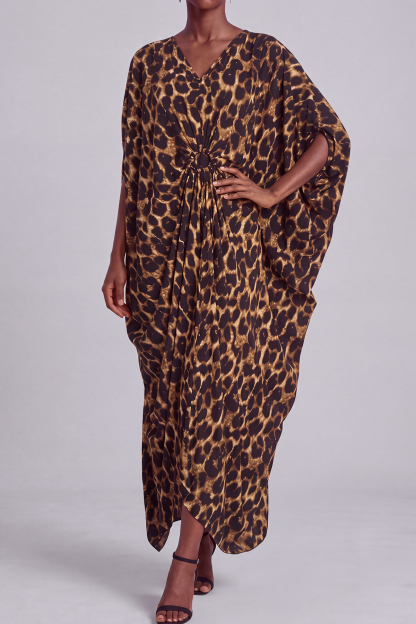 Phoebe Batwing Sleeves Leopard Maxi Dress