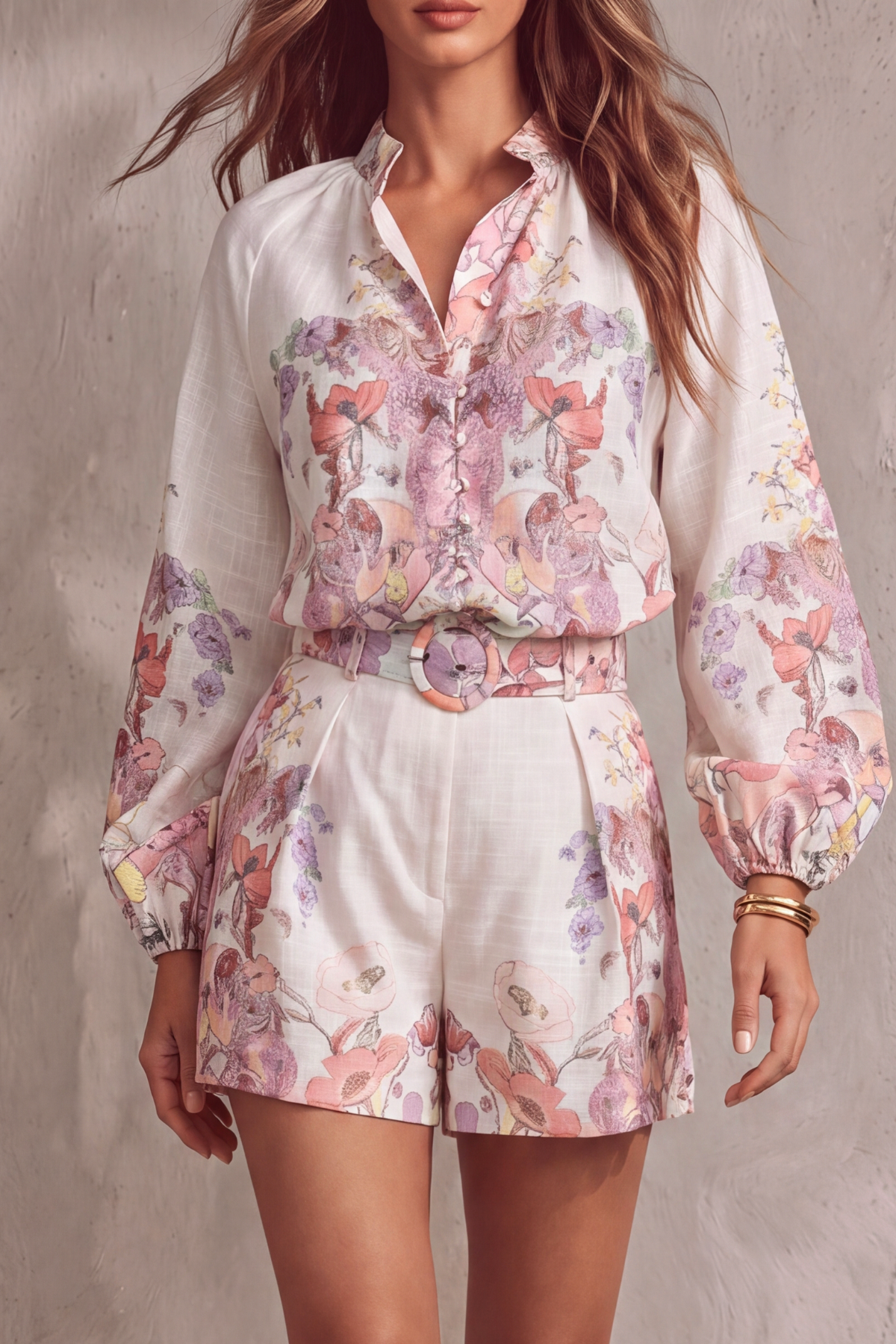 Poppy Stand Collar Floral Shorts Set
