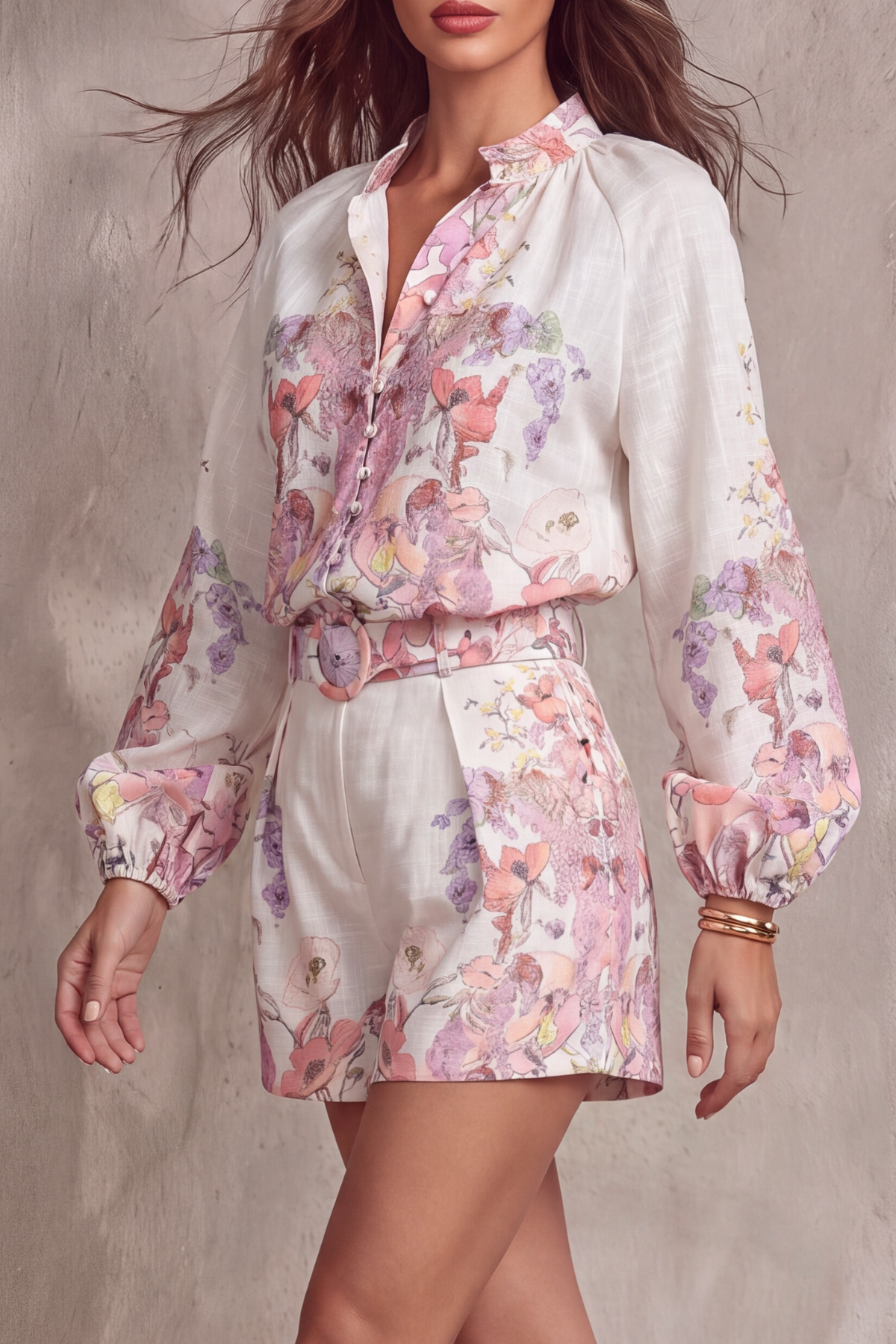 Poppy Stand Collar Floral Shorts Set