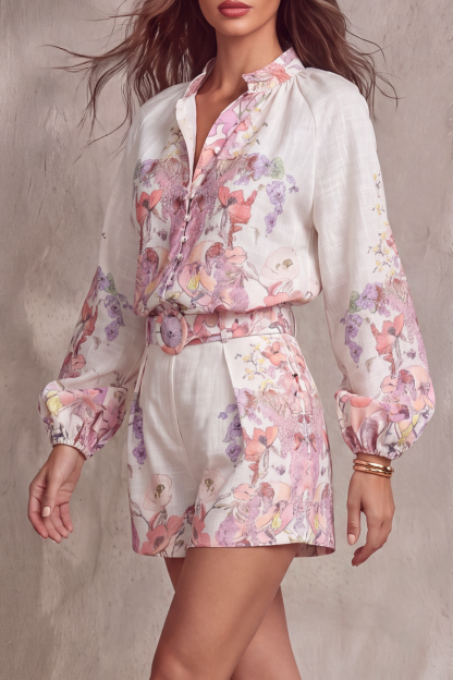 Poppy Stand Collar Floral Shorts Set