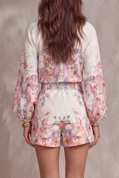 Poppy Stand Collar Floral Shorts Set