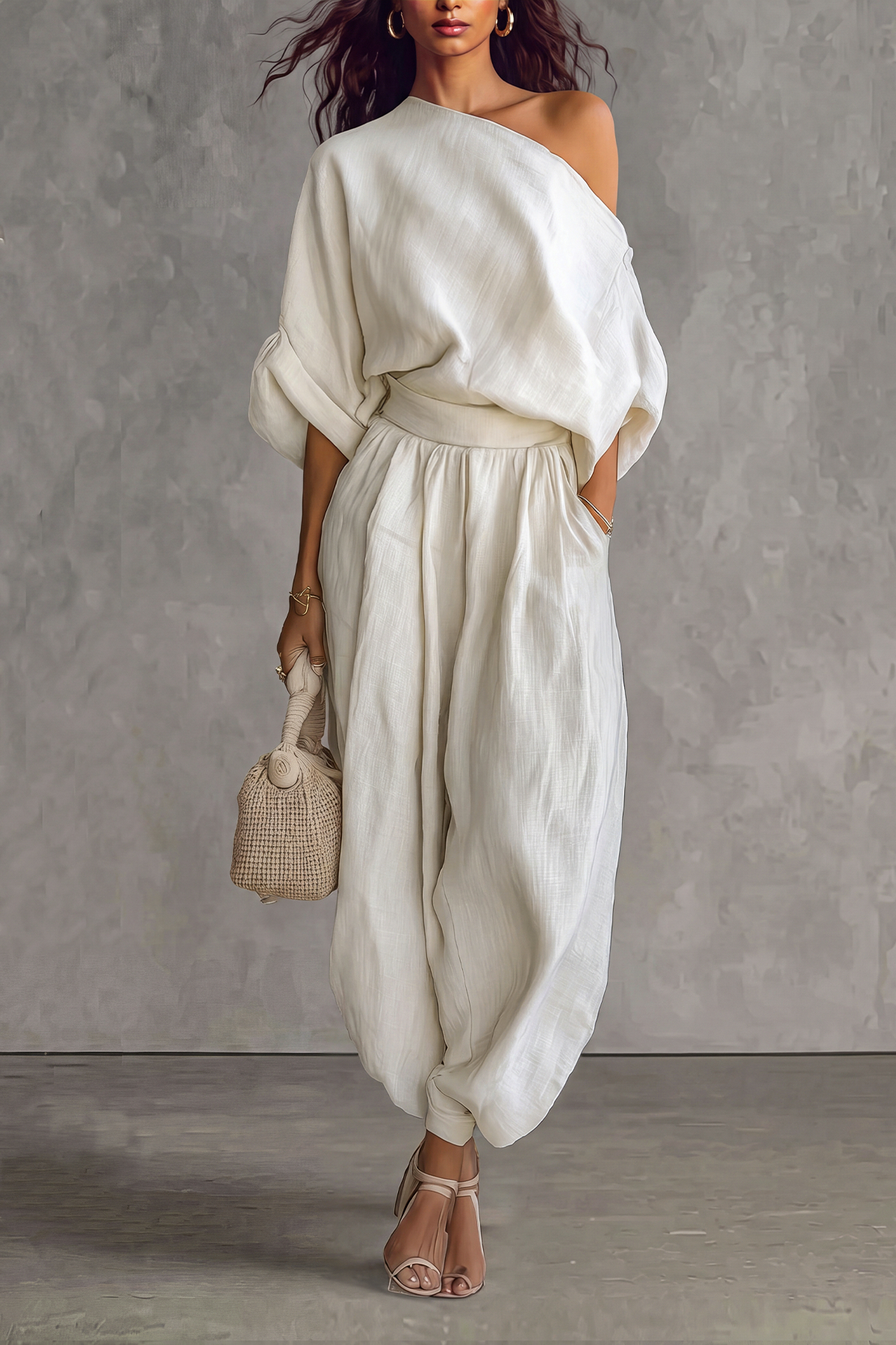 Prescott One Shoulder Harem Pants Set 
