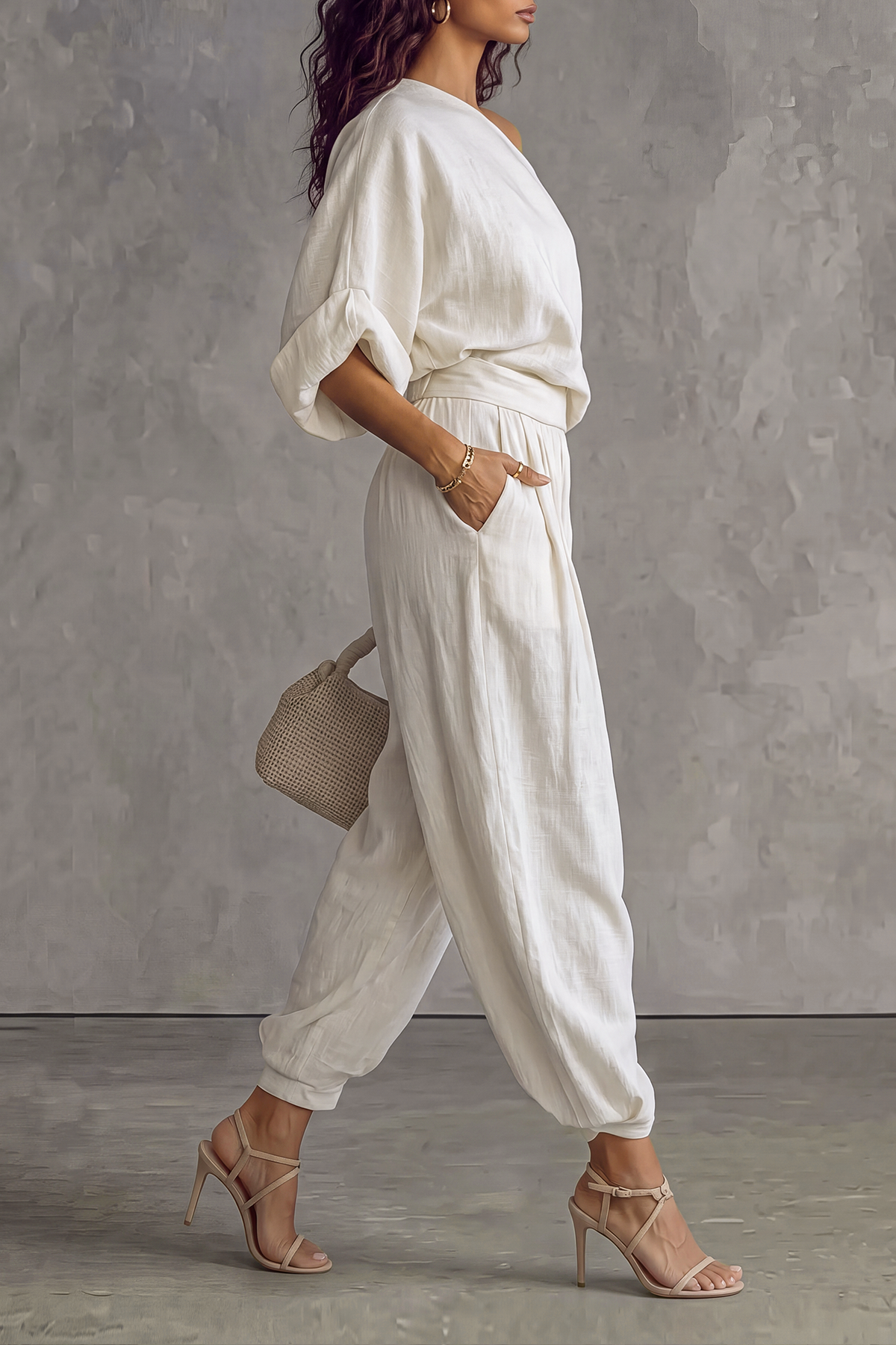 Prescott One Shoulder Harem Pants Set 