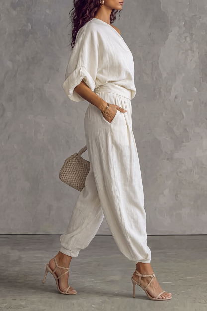 Prescott One Shoulder Harem Pants Set 