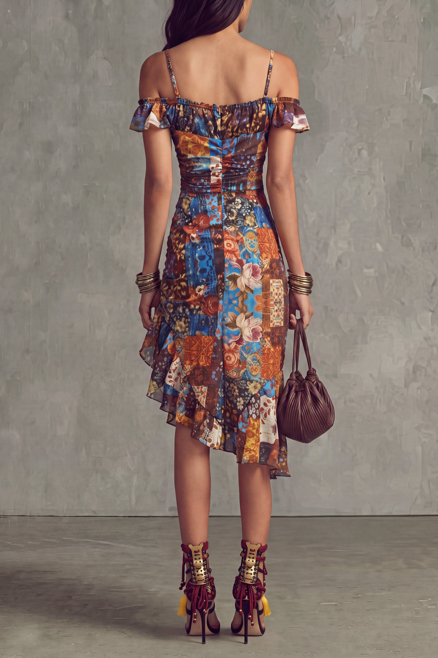 Pristella Patchwork Floral Midi Dress