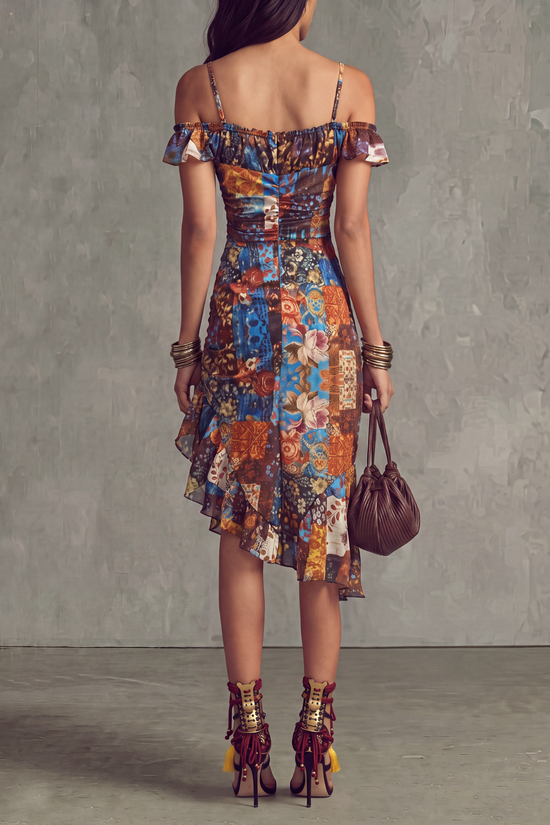 Pristella Patchwork Floral Midi Dress