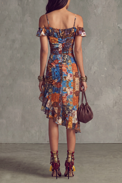 Pristella Patchwork Floral Midi Dress