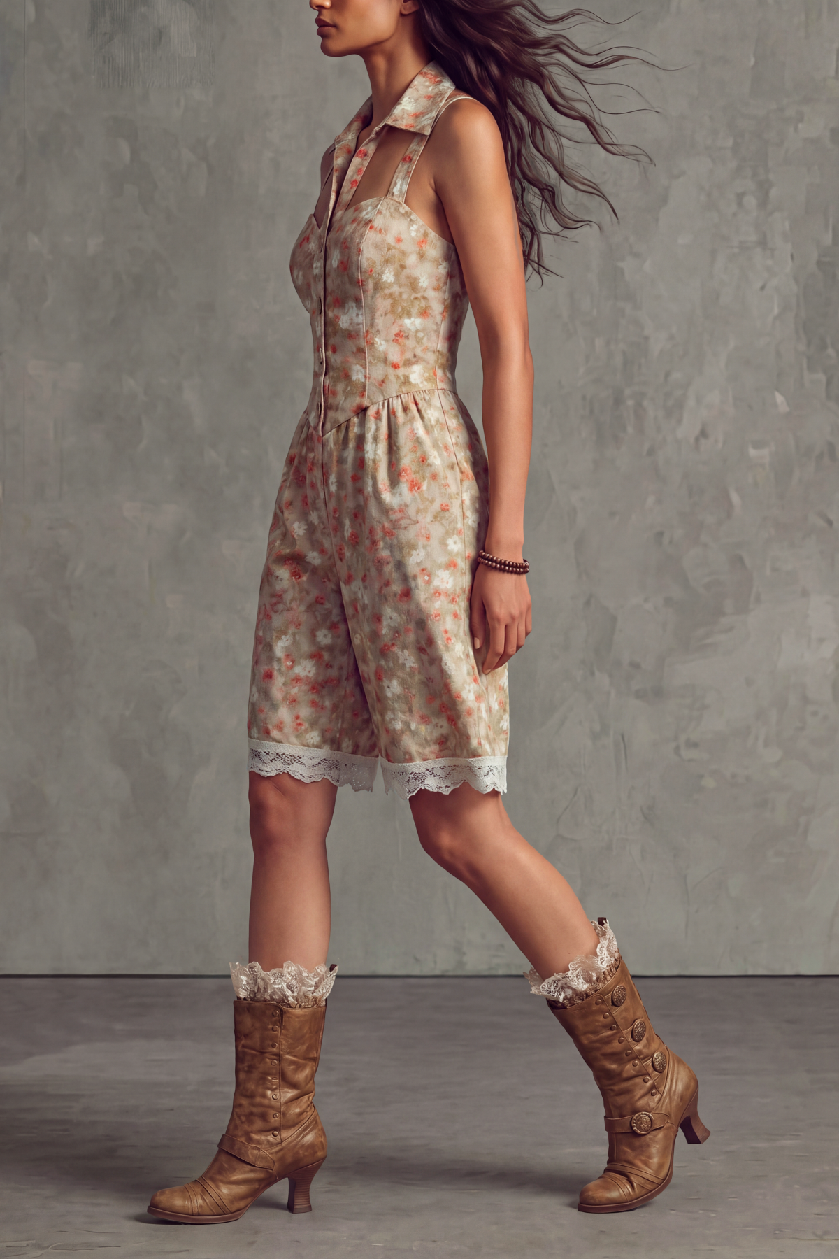 Quivella Floral Buttons Lace Jumpsuit