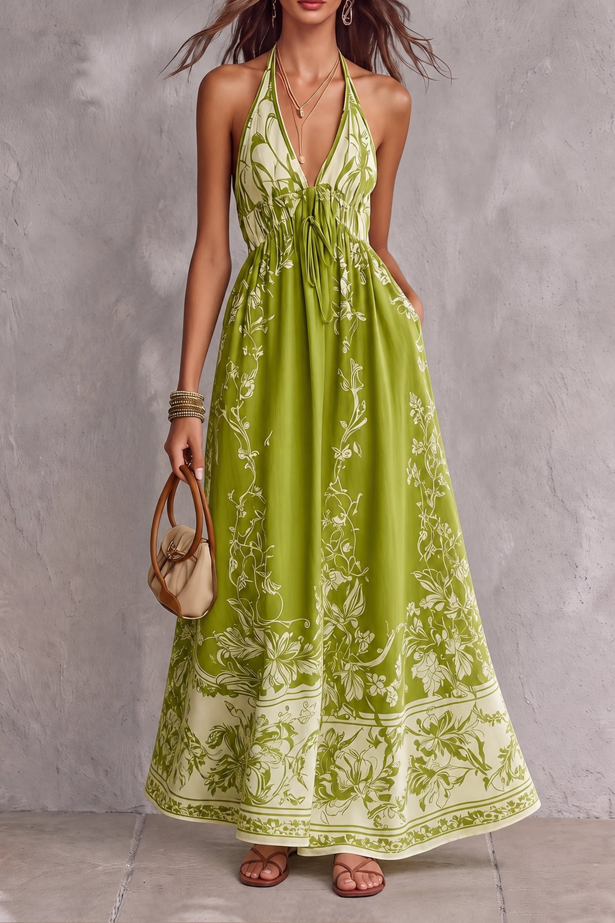 Ravessa Halter Neck Floral Drawstring Maxi Dress