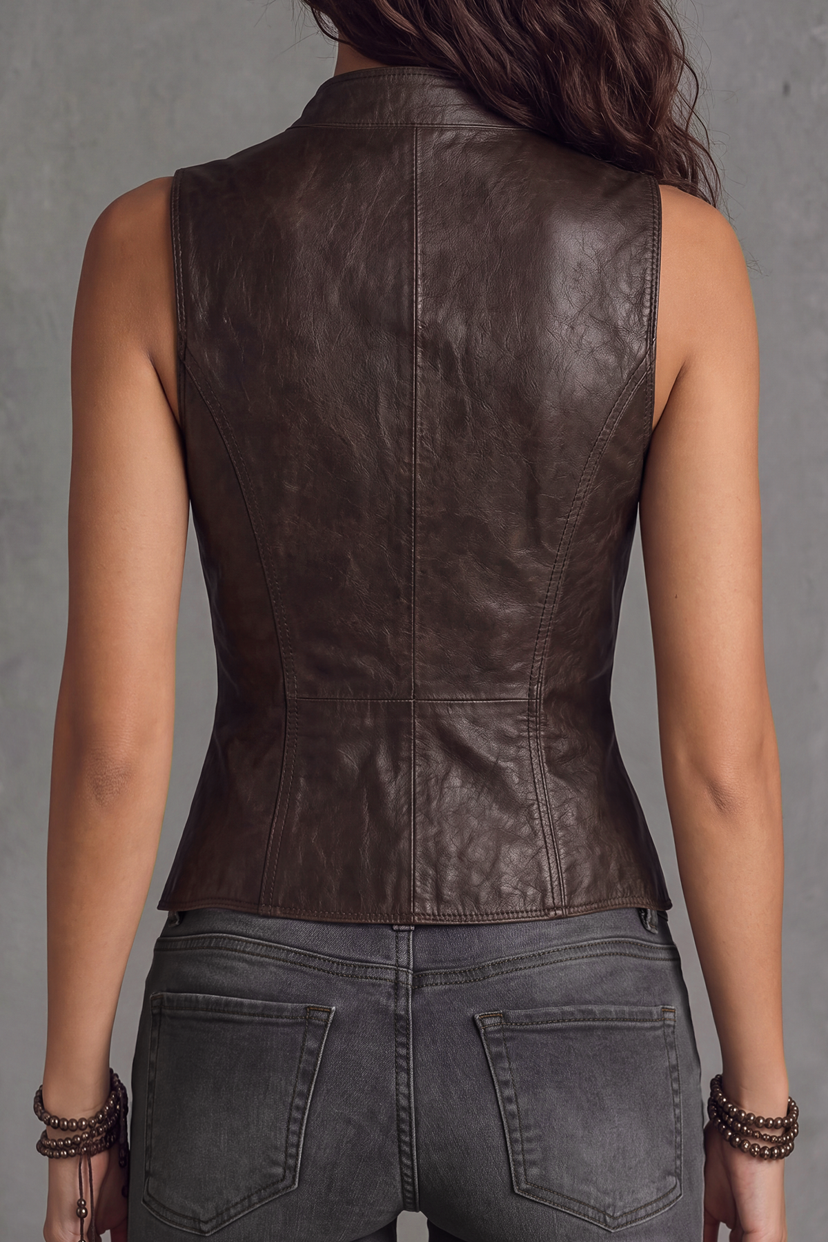 Ravique V Neck Button Leather Vest Top
