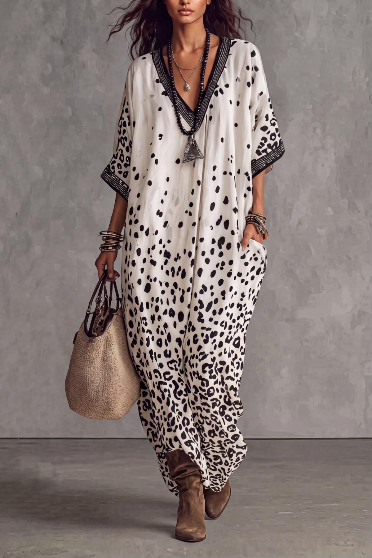 Ravyth Plunge Neck Leopard Print Maxi Dress