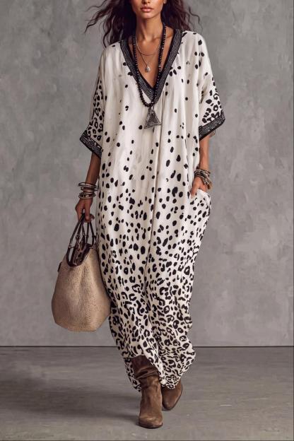 Ravyth Plunge Neck Leopard Print Maxi Dress