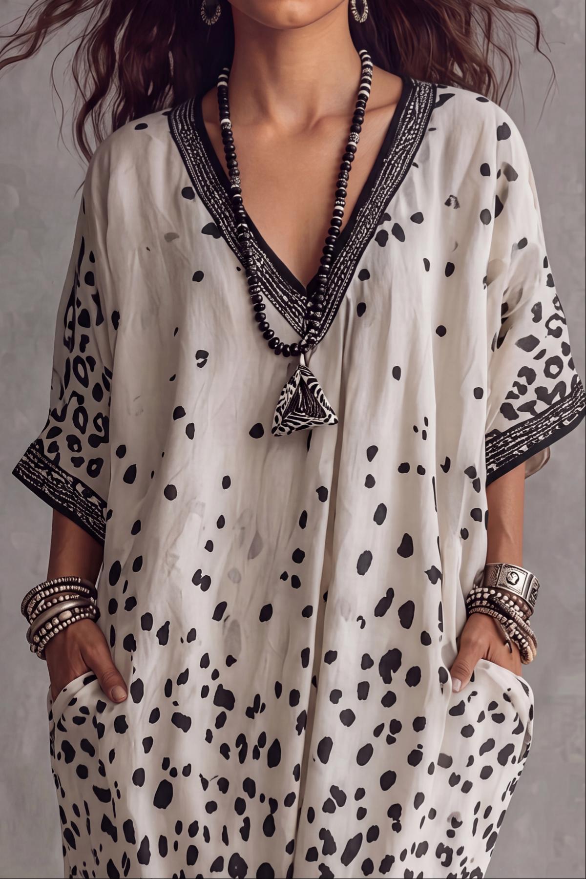 Ravyth Plunge Neck Leopard Print Maxi Dress