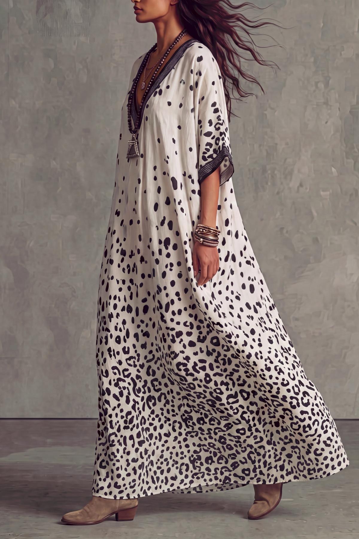 Ravyth Plunge Neck Leopard Print Maxi Dress