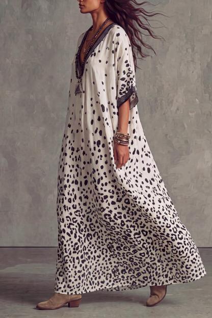 Ravyth Plunge Neck Leopard Print Maxi Dress