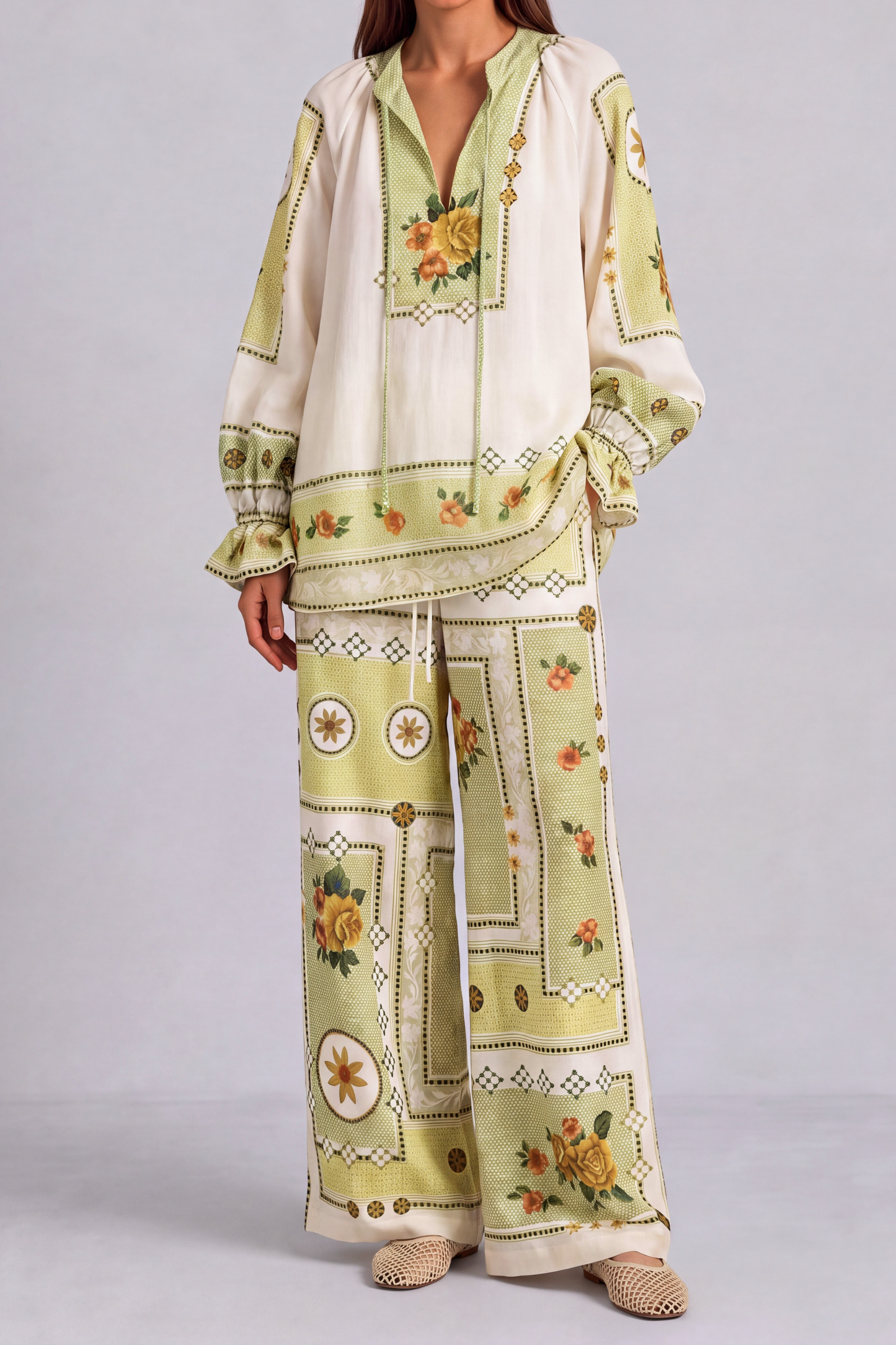 Rebecca Tie Up Floral Print Pants Set