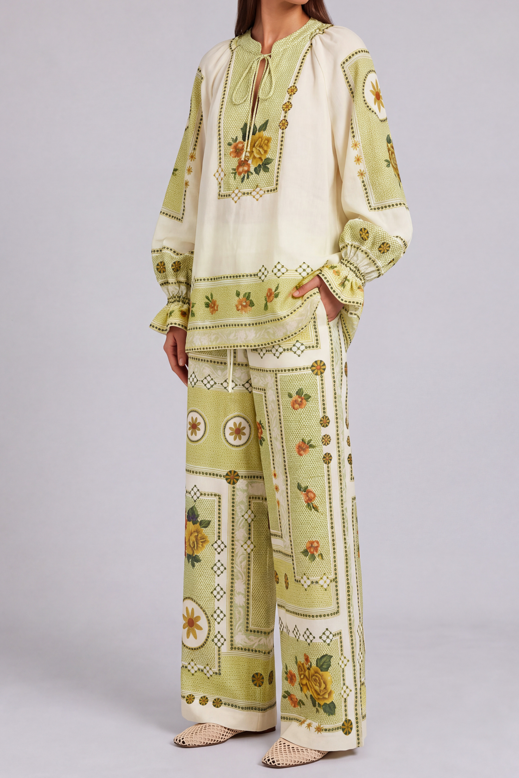 Rebecca Tie Up Floral Print Pants Set