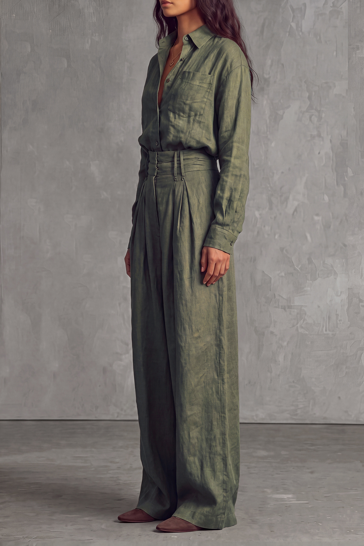 Reed Shirt Pleated Wide Leg Pants Set