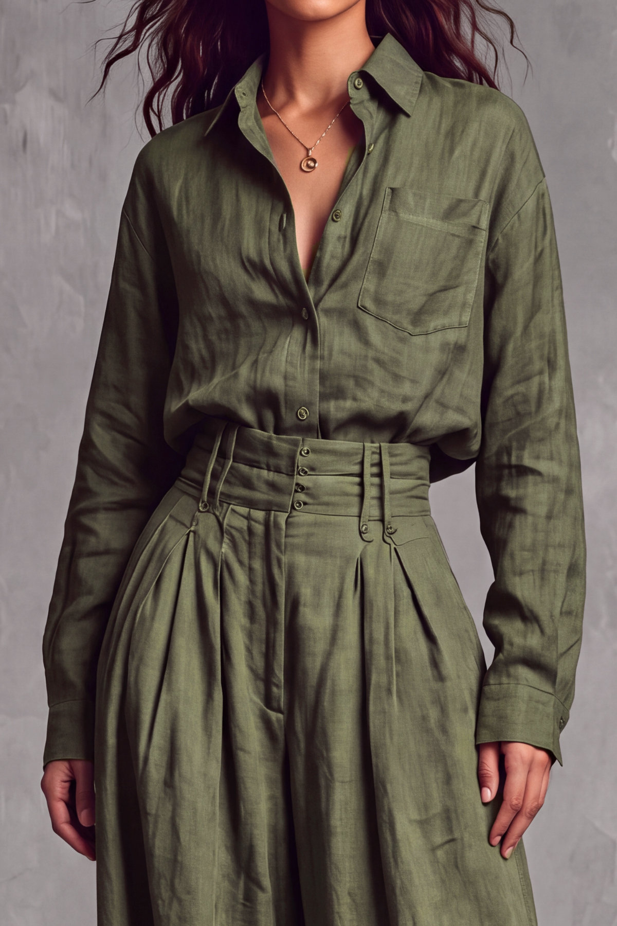 Reed Shirt Pleated Wide Leg Pants Set