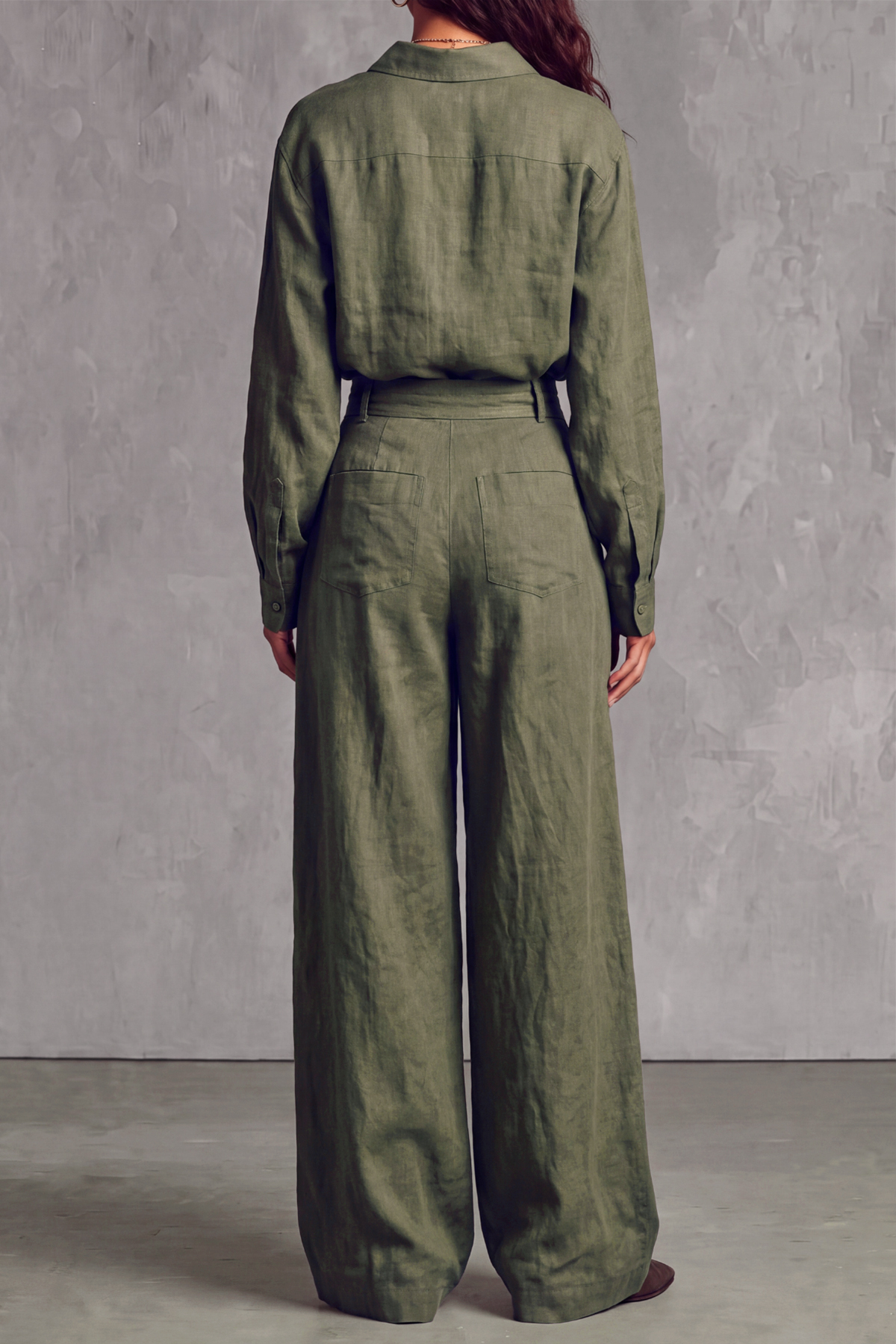 Reed Shirt Pleated Wide Leg Pants Set