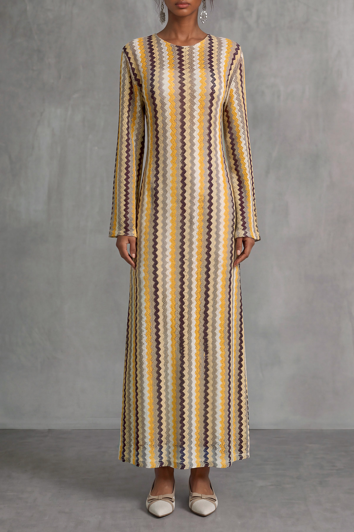 Reina Colorful Wavy Stripe Maxi Dress In Yellow