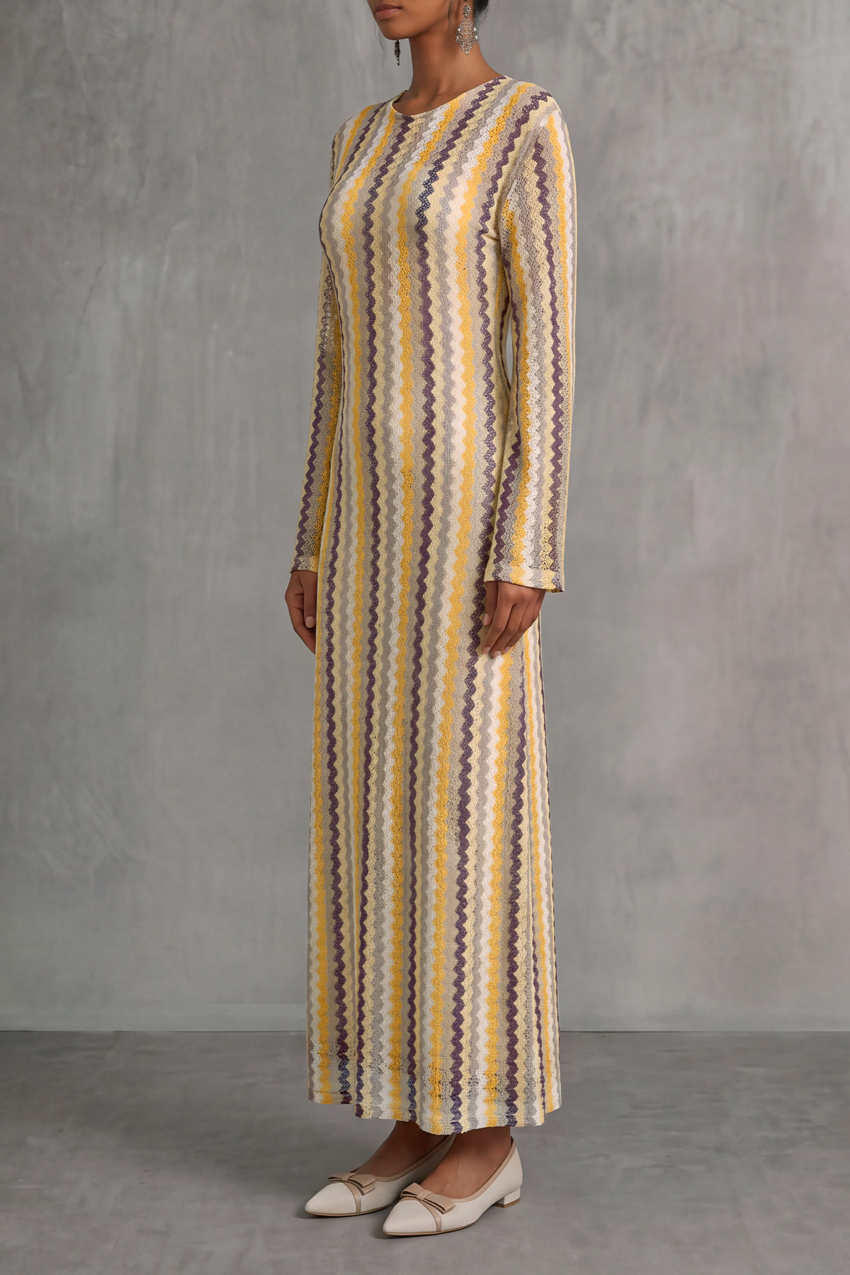 Reina Colorful Wavy Stripe Maxi Dress In Yellow