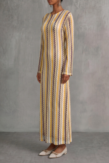 Reina Colorful Wavy Stripe Maxi Dress In Yellow