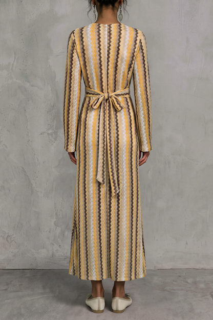 Reina Colorful Wavy Stripe Maxi Dress In Yellow