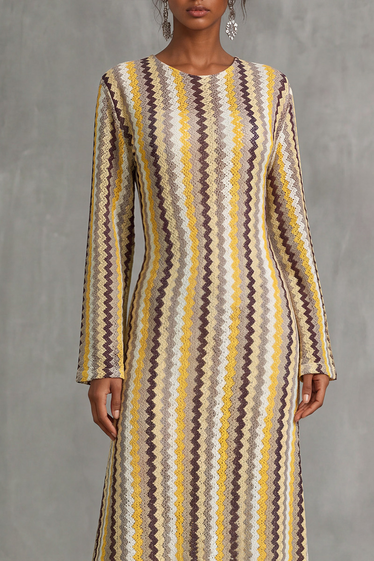 Reina Colorful Wavy Stripe Maxi Dress In Yellow