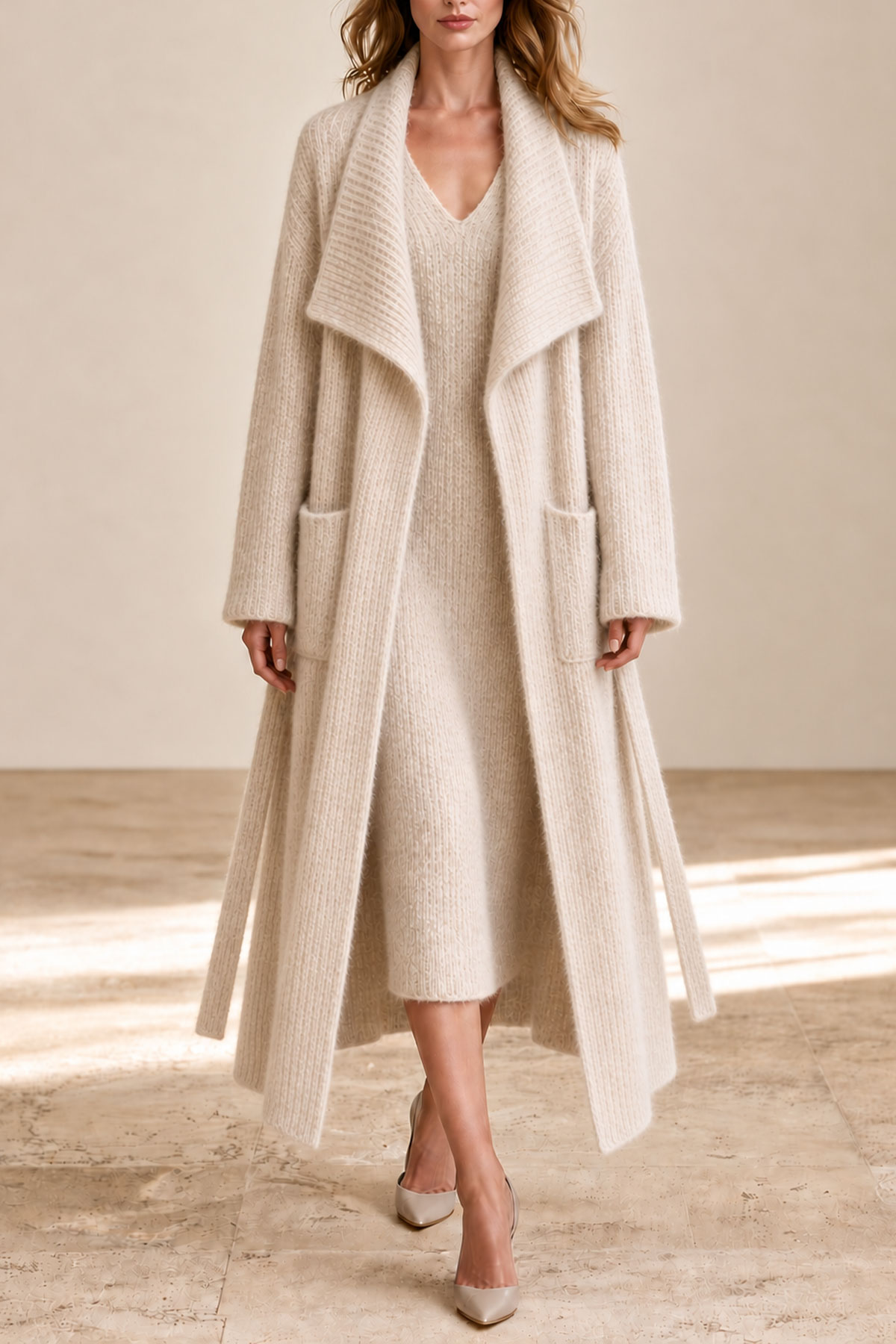 Rhea Lapel Belted Knit Coat