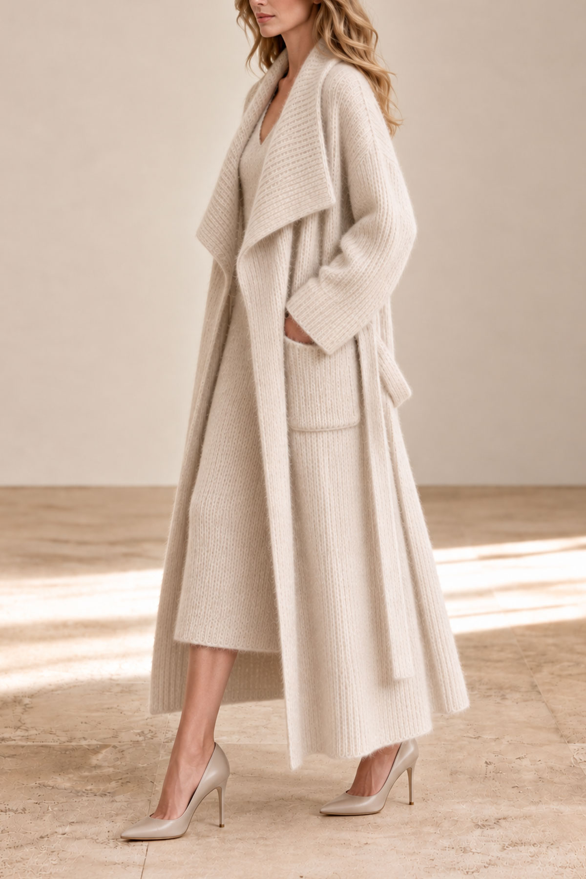 Rhea Lapel Belted Knit Coat