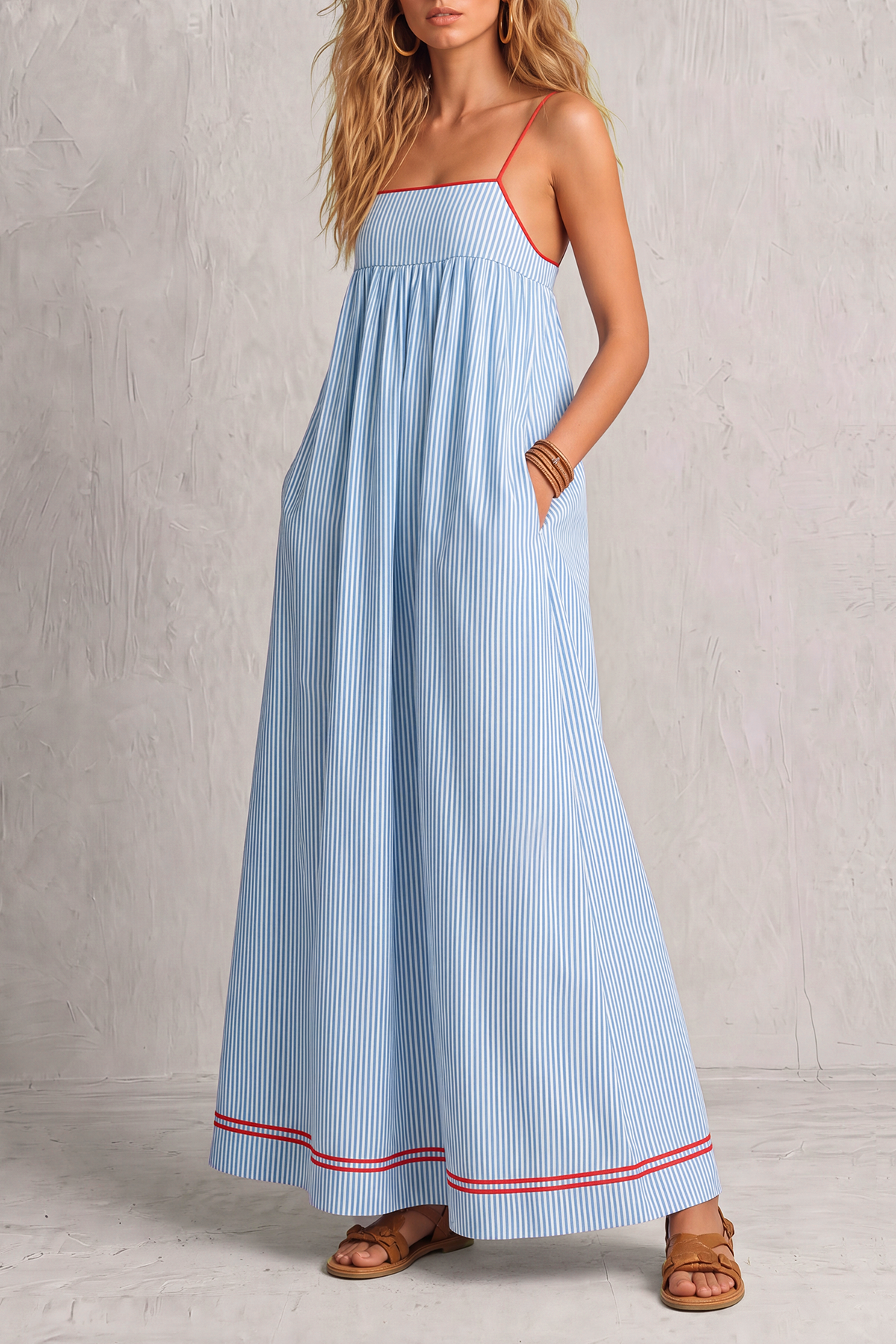  Rosaine Spaghetti Stripe Maxi Dress
