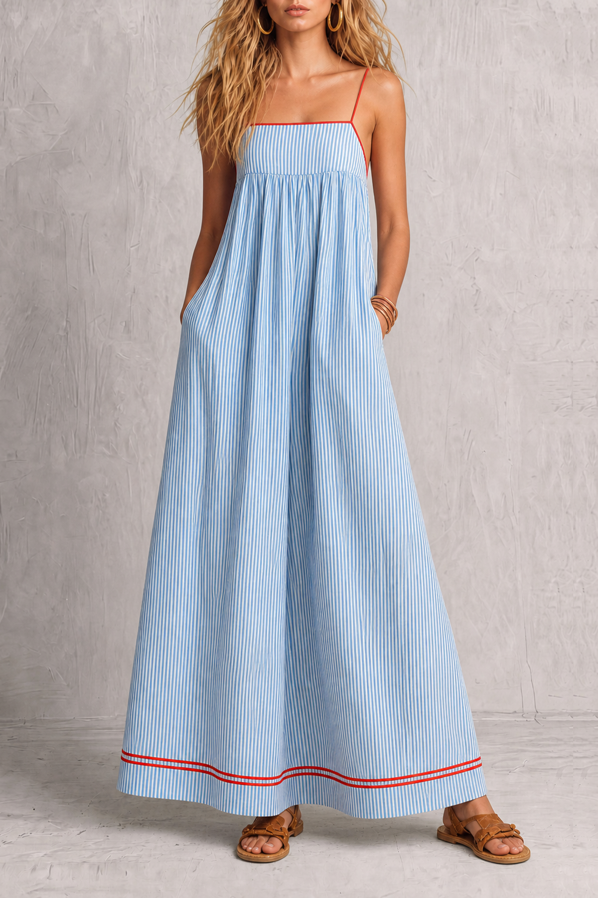  Rosaine Spaghetti Stripe Maxi Dress