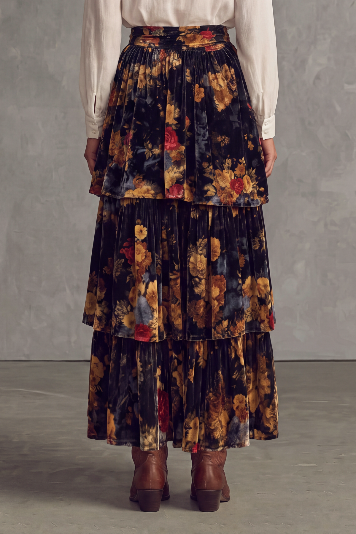 Rosavia Floral Tiered Ruffle Hem Maxi Skirt