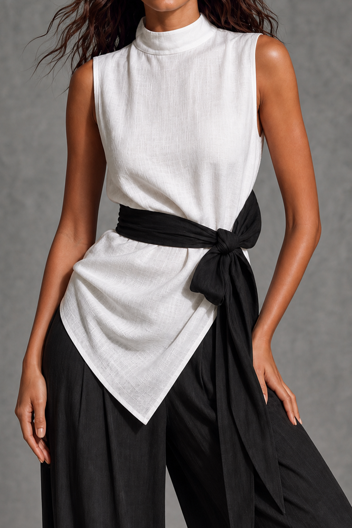 Rosvian Tie Waist Wide Leg Pants Set