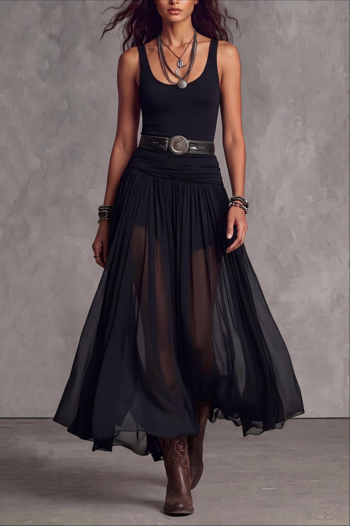 Rovellea U Neck Chiffon Maxi Dress